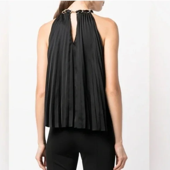 NEW Alice+Olivia Alycia Black Pleated Halter Top with chain  S. G969 - Picture 4 of 7